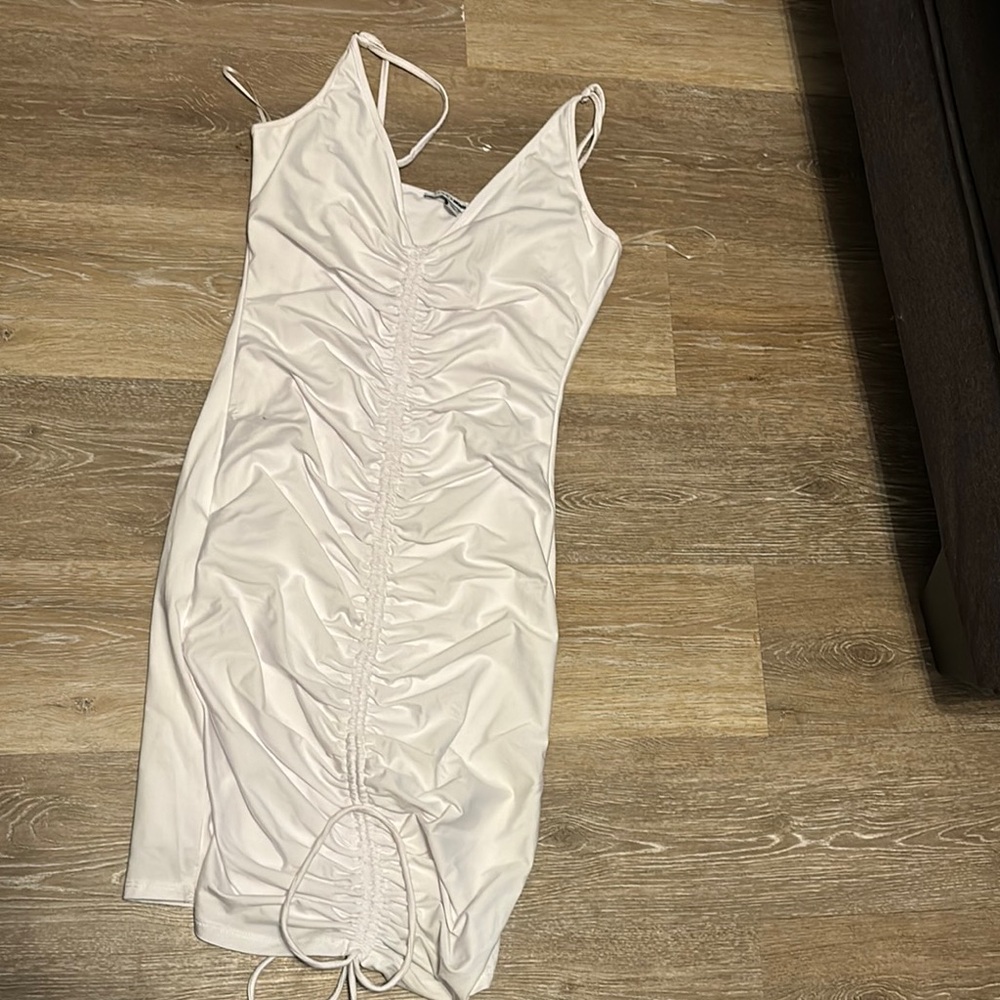 White Ruched Bodycon Dress